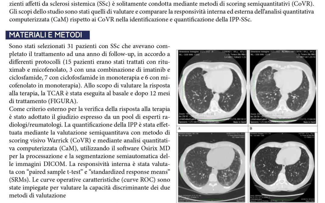 Valutazione dell’iterstiziopatia polmonare in corso di sclerosi sistemica tramite tomografia ad alta risoluzione (TCAR): responsività a confronto dell’analisi quantitativa computerizzata rispetto a metodi di scoring visivi semiquantitativi